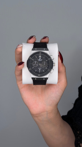 بند مشکی قاب نقره ای با رینگ مشکی