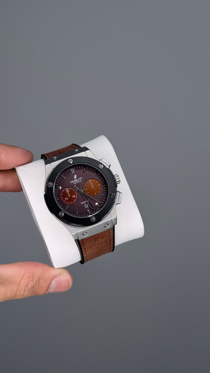 بند قهوه ای قاب نقره ای با رینگمشکی